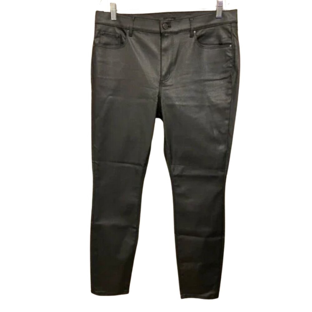 Ann Taylor Pants Women's 14 Black Cotton Blend‎ Stretch Faux Leather Style